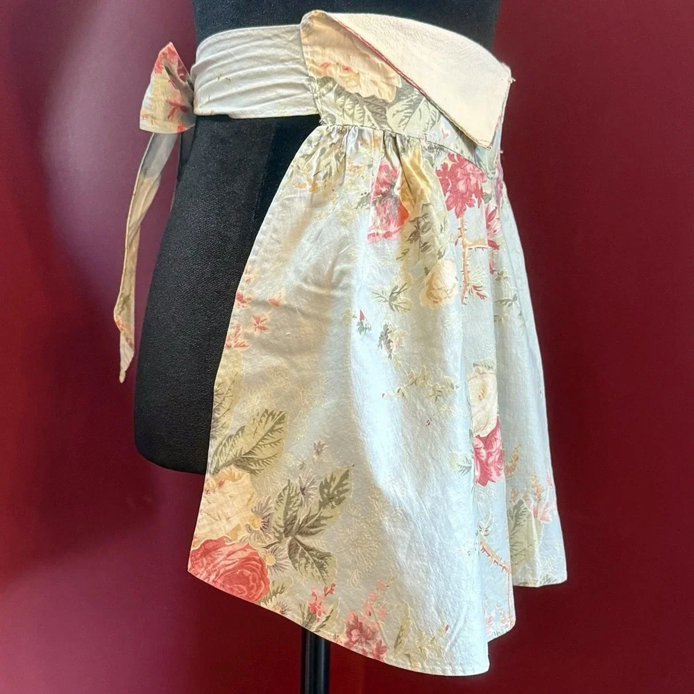 VTG 1950s MCM Handmade Floral Kitchen Housewife Apron Cotton French Blue & Roses